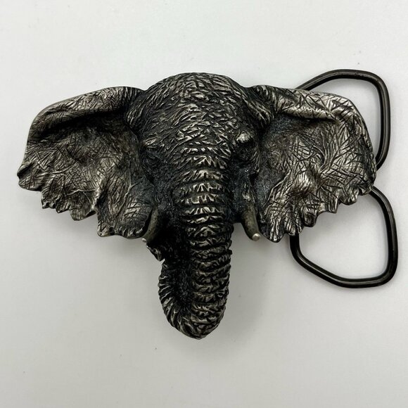 Vintage 80s Elephant Pewter Belt Buckle Vinegarroon Foundries Safari Wildlife - Picture 1 of 5